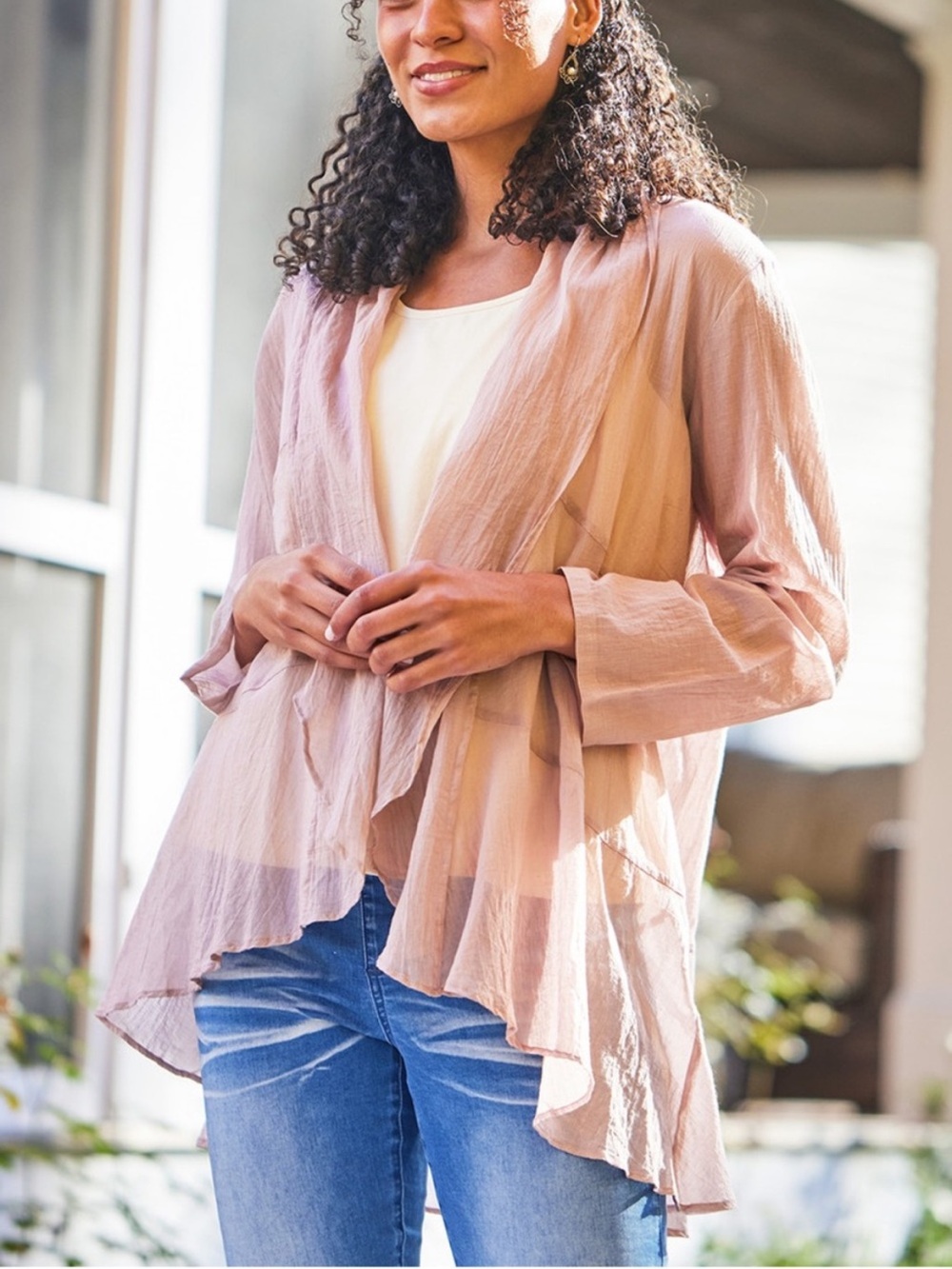 April Cornell Dusty Rose Lightweight Draped Cardigan Blouse XL